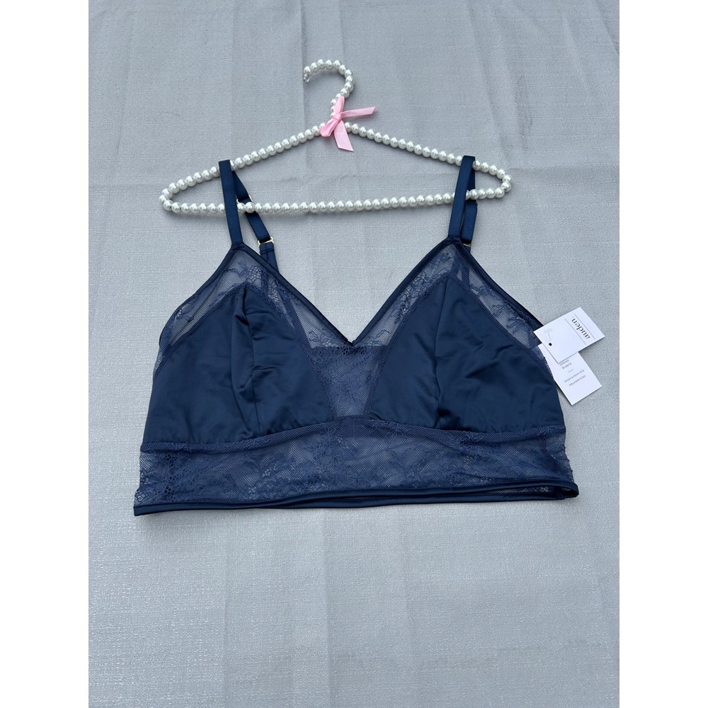 Auden Womens Lace Unlined Bralette XL Blue Bohemian Cocktail Autumn